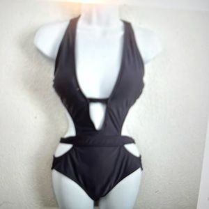 XHILARATION Gray One Piece Cut Out Tie Back Swimsuit XL